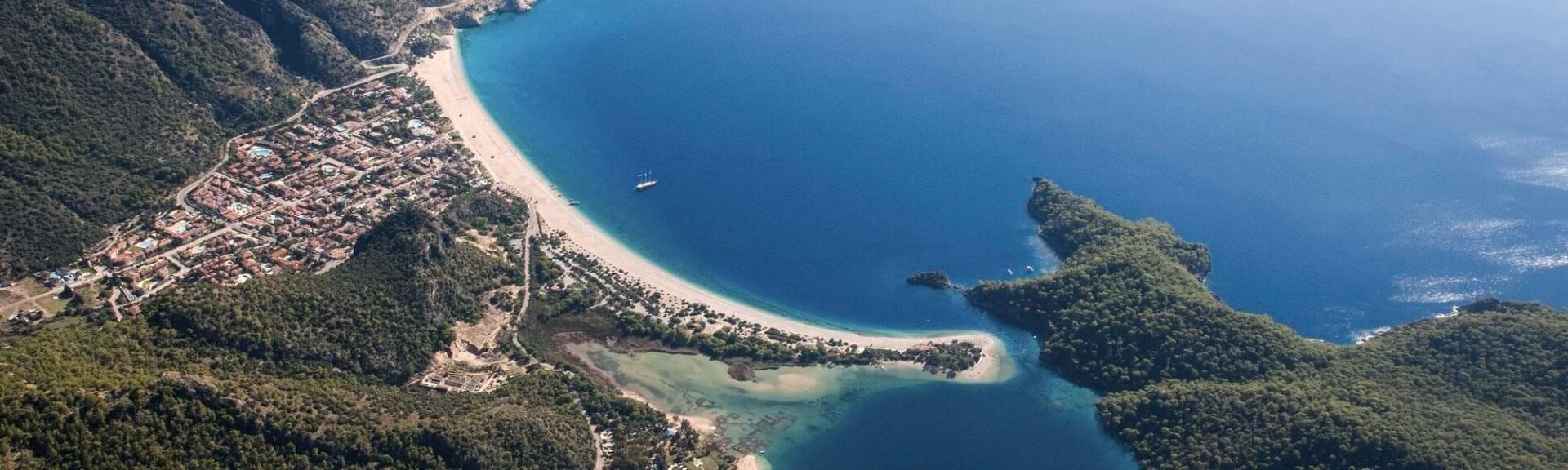 An aerial view of a beach.